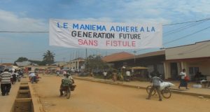 Banderole sur l'IDEOF à Maniema, RDC.
